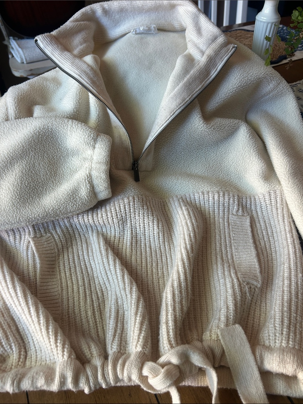 Splendid Cream Half-Zip Sherpa & Rib Knit Pullover S